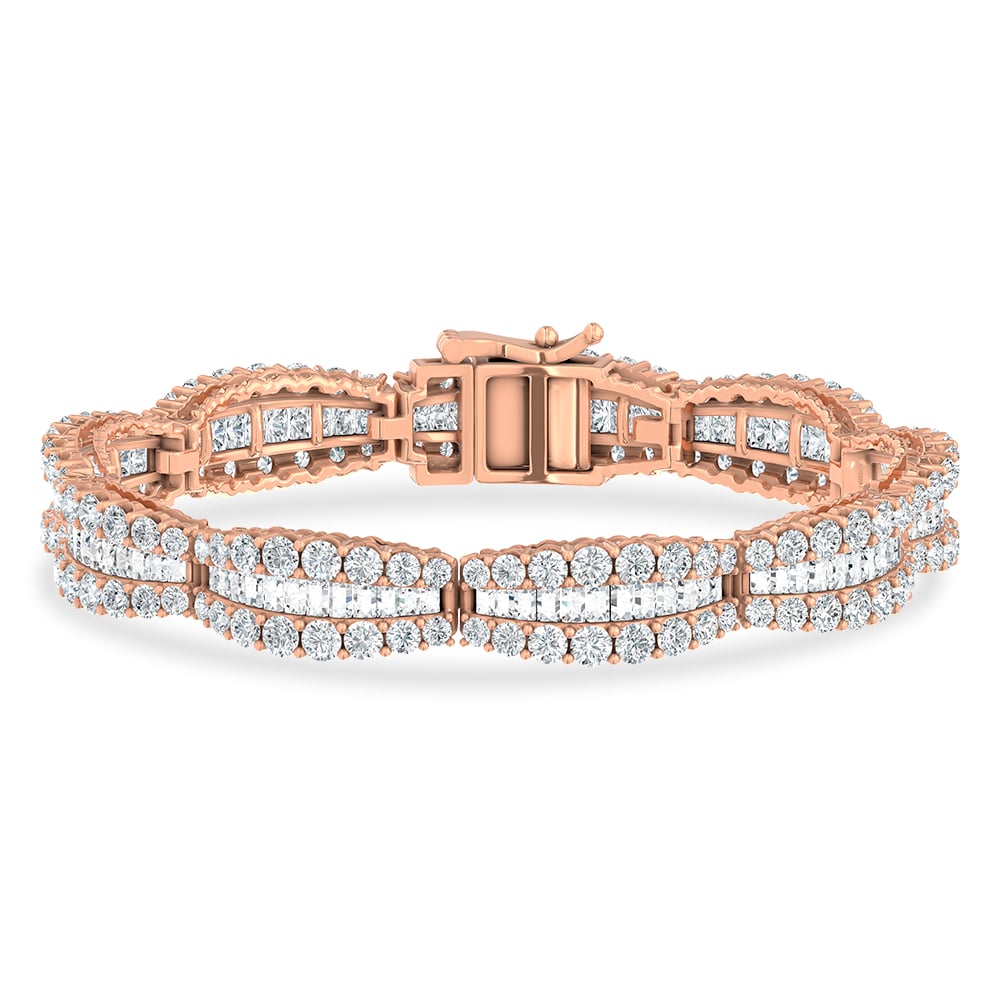 14K Rose Gold Lab Grown Diamond 10 Ct.Tw. Round and Baguette Fancy Bracelet