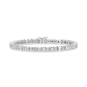 14K White Gold Lab Grown Diamond  8 Ct.Tw. Round And Emerald Fashion Bracelet