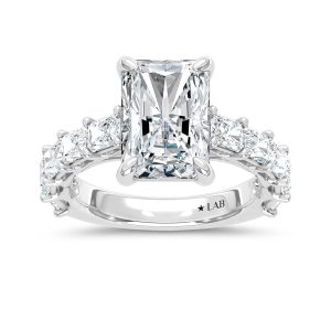14K White Gold Lab Grown Diamond Elongated Radiant 6 Ct.Tw. Engagement Ring (IGI Certified Center 4ct)