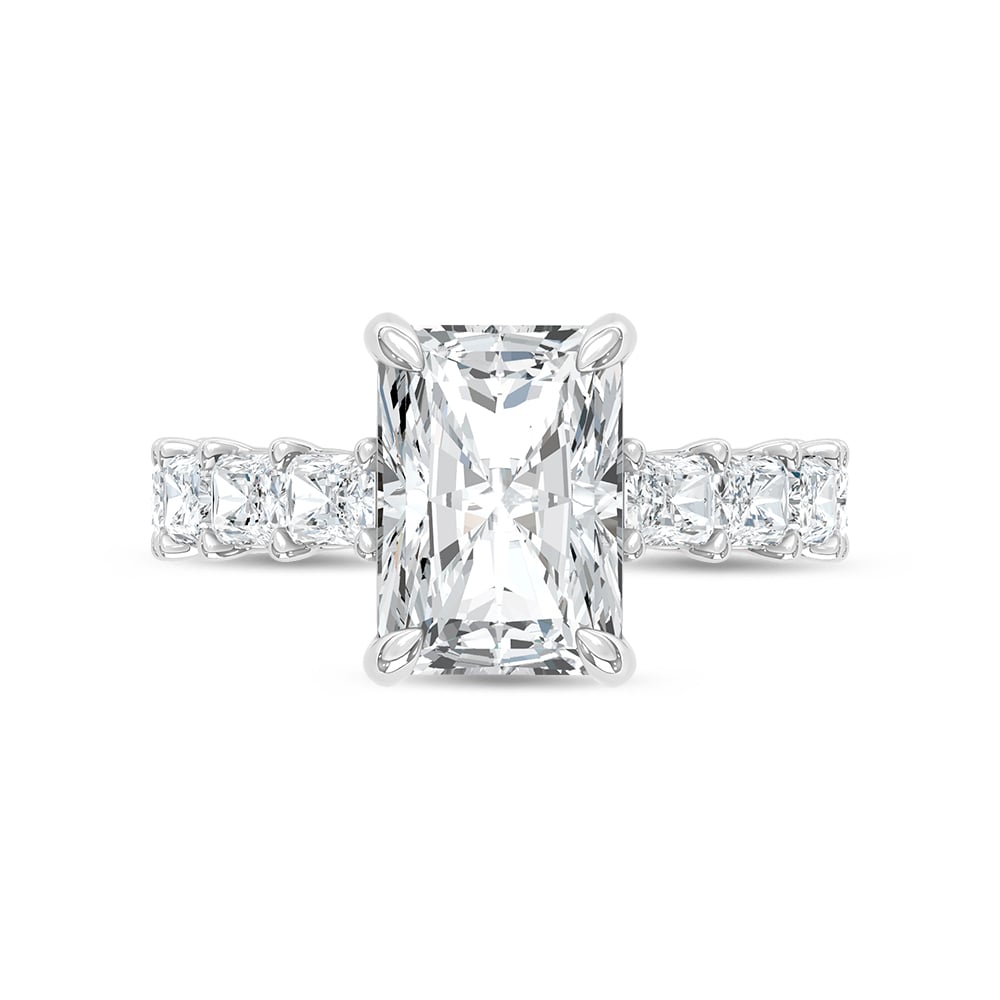 14K White Gold Lab Grown Diamond Elongated Radiant 6 Ct.Tw. Engagement Ring (IGI Certified Center 4ct)
