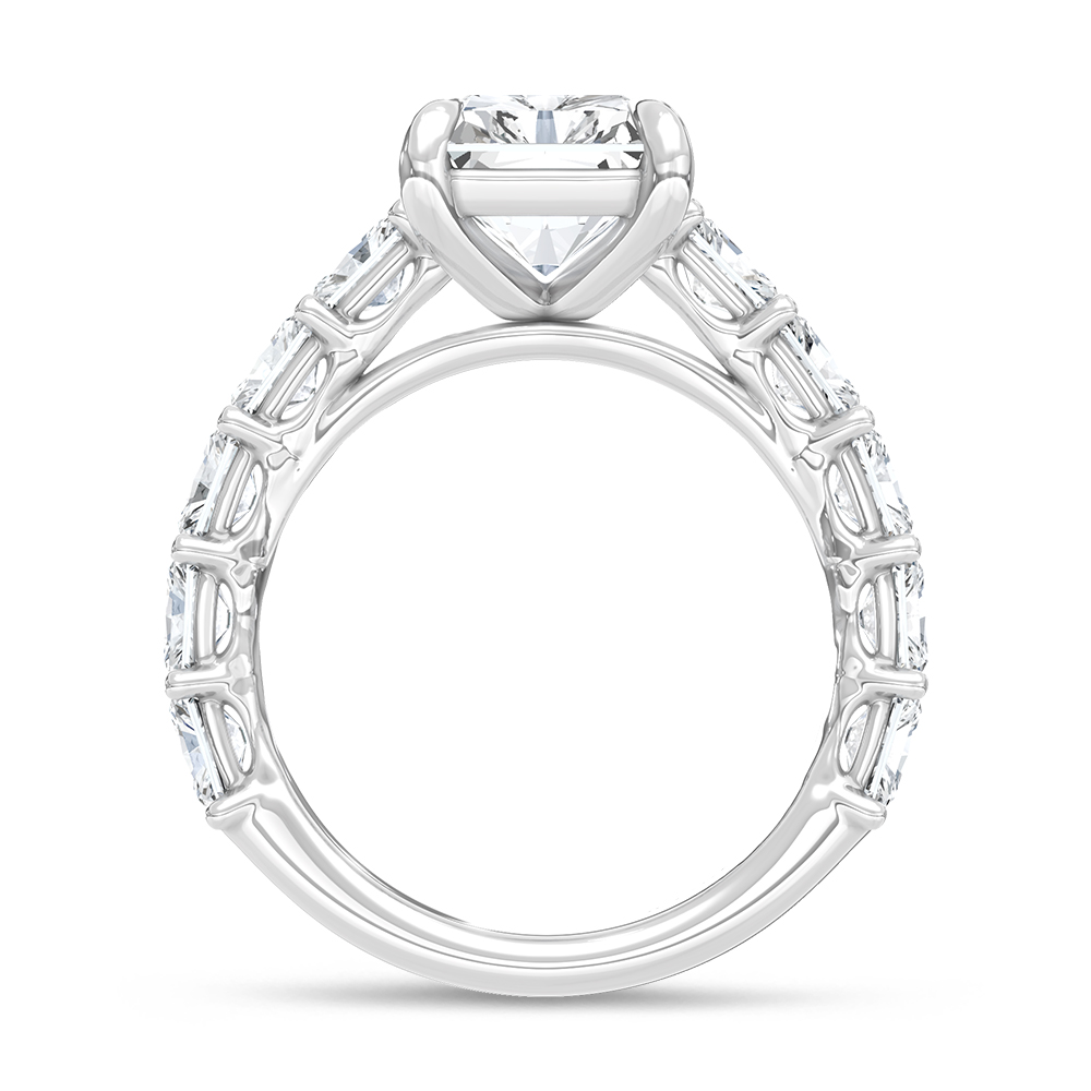 14K White Gold Lab Grown Diamond Elongated Radiant 6 Ct.Tw. Engagement Ring (IGI Certified Center 4ct)