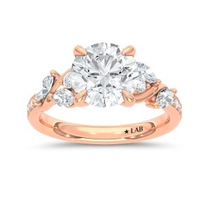 14K Rose Gold Lab Grown Diamond 3 Ct.Tw. Round Shape Engagement Ring (IGI Certified Center  2 1/2ct)