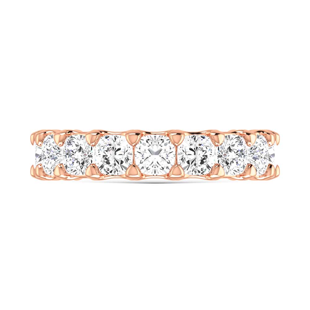 14K Rose Gold 1 1/2 CT Tw. Cushion Shape Lab Grown Diamond Three Forth Eternity Band