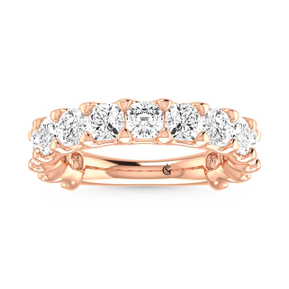 14K Rose Gold 1 1/2 CT Tw. Cushion Shape Lab Grown Diamond Three Forth Eternity Band
