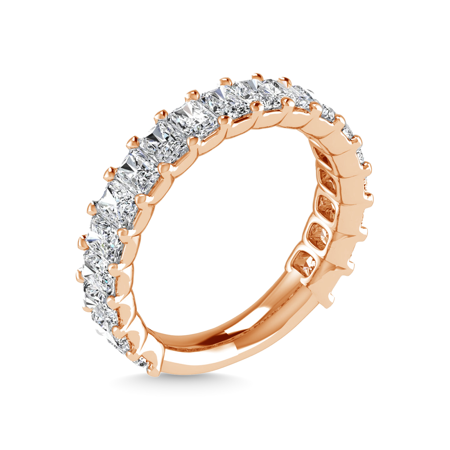 14K Rose Gold 2 CT Tw. Emerald Shape Lab Grown Diamond Three Forth Eternity Band