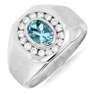 AQUAMARINE & DIAMOND RING