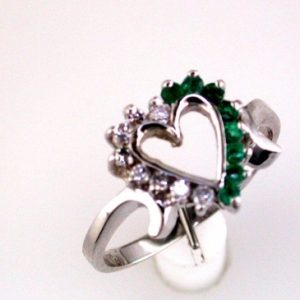 EMERALD & DIAMOND HEART RING