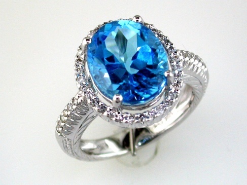 BLUE TOPAZ & DIAMOND RING