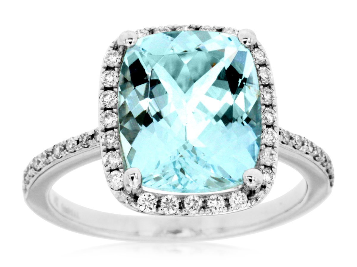 AQUAMARINE & DIAMOND RING