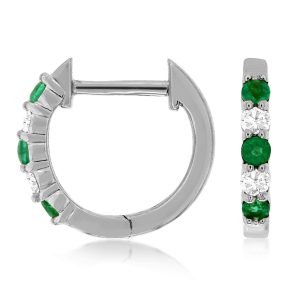 EMERALD & DIAMOND HUGGIE HOOPS
