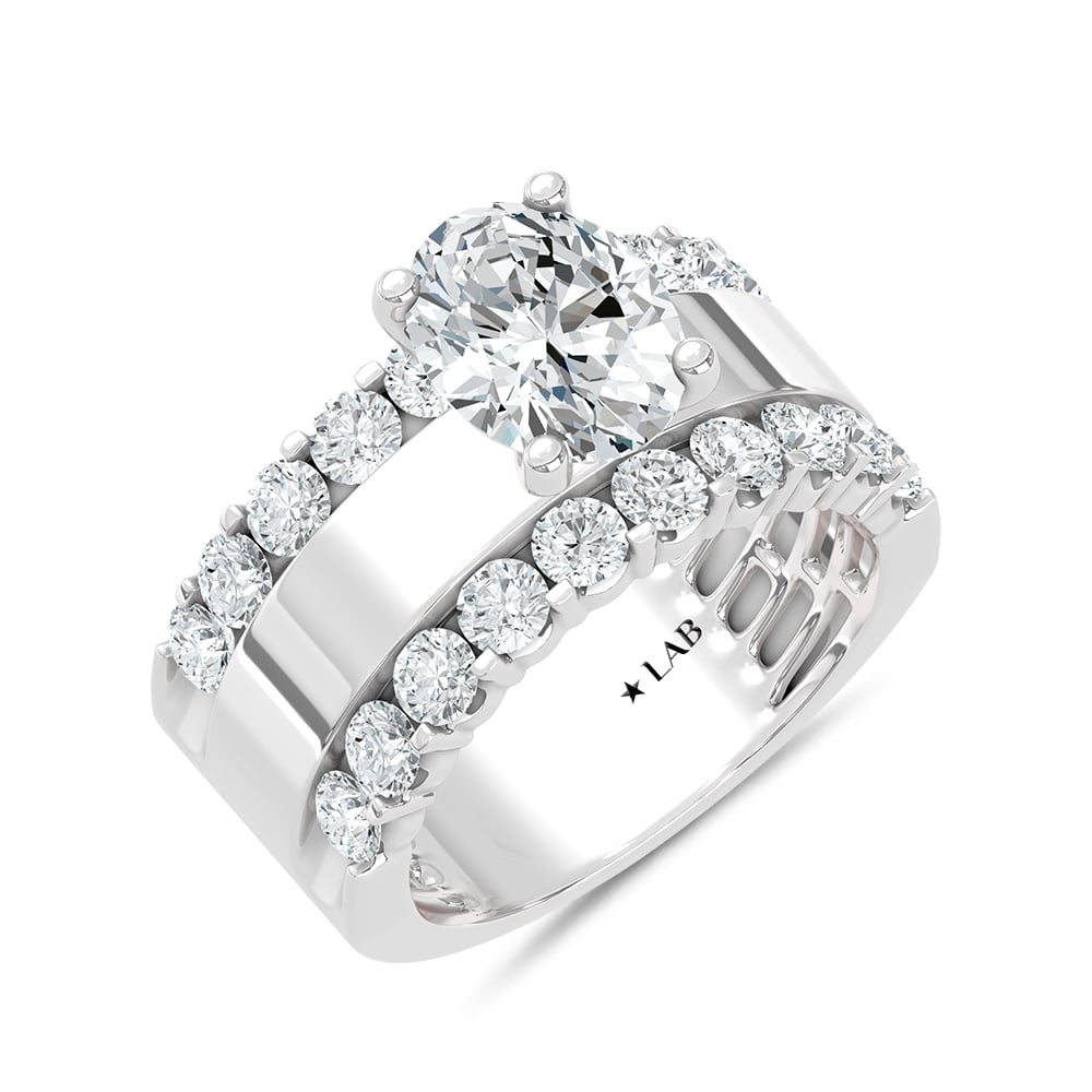 14K White Gold 3 1/2 Ct.Tw. Lab Grown Diamond Oval Shape Engagement Ring (IGI Certified Center 2ct)