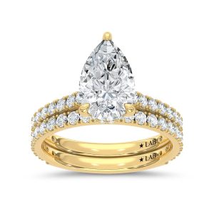 14K Yellow Gold Lab Grown Diamond 3 Ct.Tw. Pear Bridal Ring (Center 2 Ctw)
