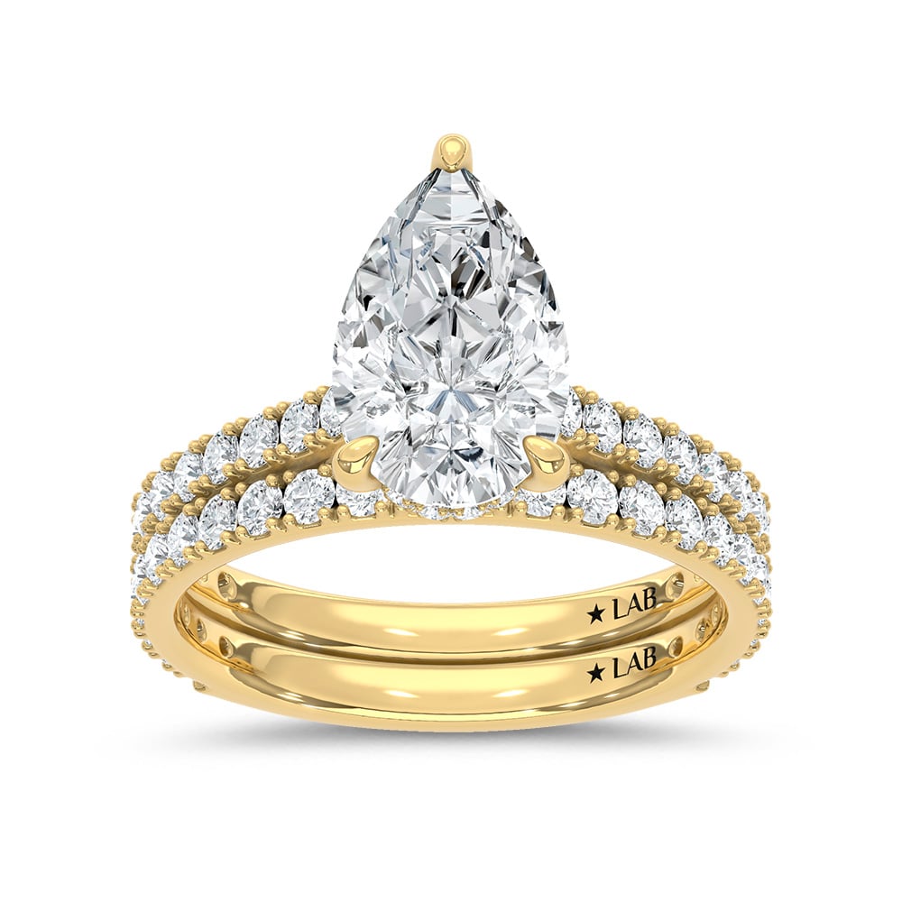 14K Yellow Gold Lab Grown Diamond 3 Ct.Tw. Pear Bridal Ring (Center 2 Ctw)