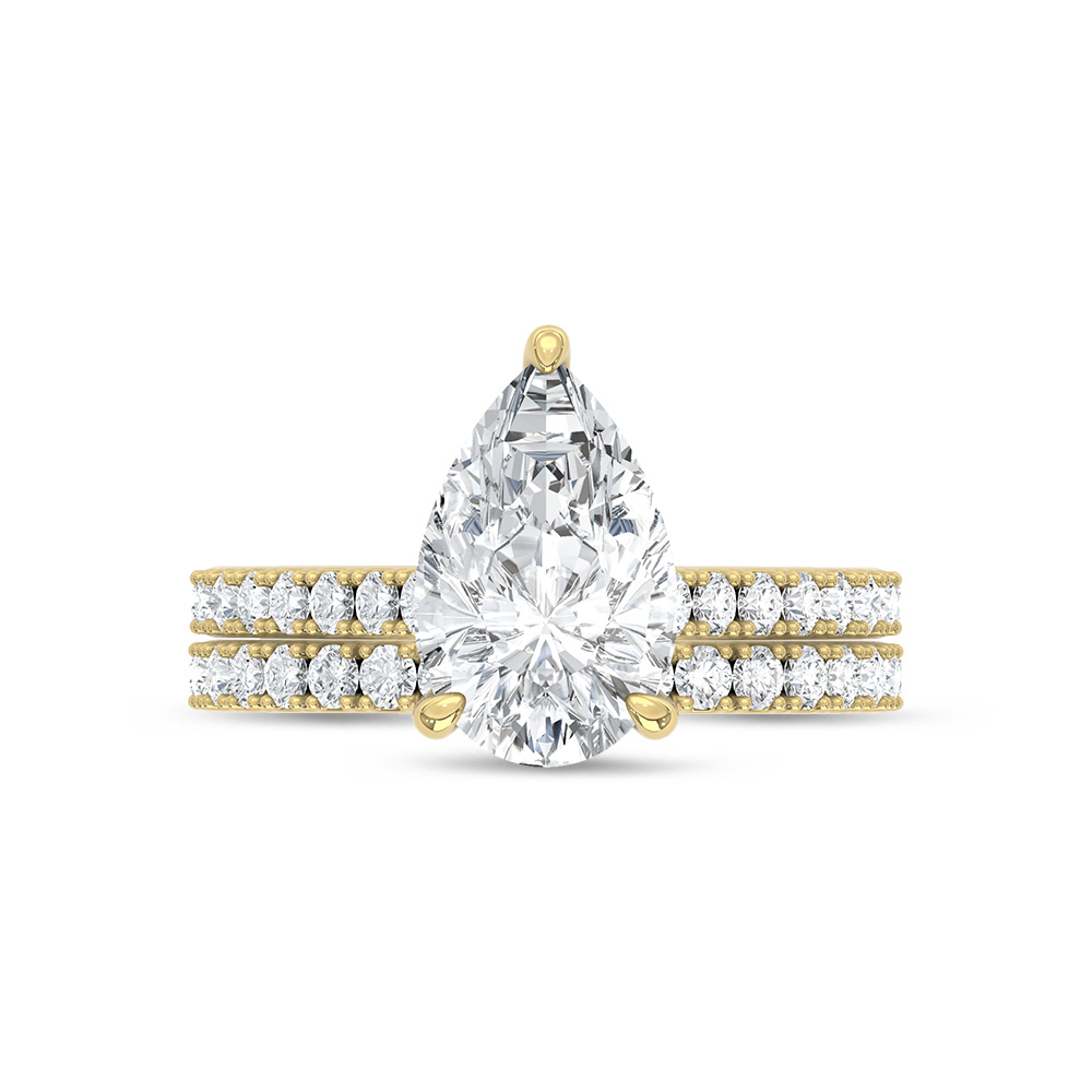 14K Yellow Gold Lab Grown Diamond 3 Ct.Tw. Pear Bridal Ring (Center 2 Ctw)