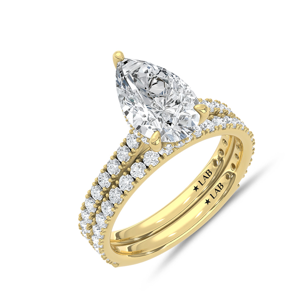 14K Yellow Gold Lab Grown Diamond 3 Ct.Tw. Pear Bridal Ring (Center 2 Ctw)