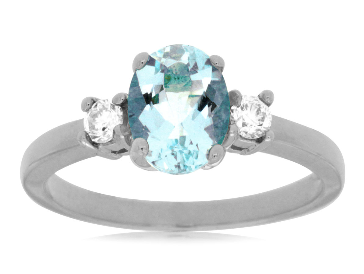 AQUAMARINE & DIAMOND RING