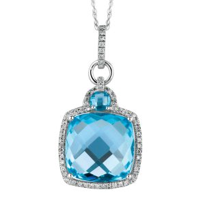 BLUE TOPAZ & DIAMOND PENDANT
