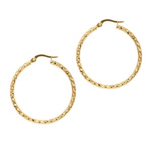 10K Gold Round Diamond Cut Hoop Earring