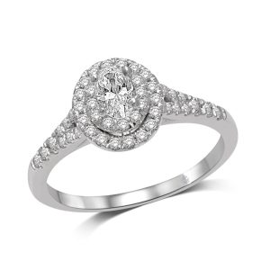 14K White Gold 1/2 Ct.Tw. Diamond Halo Engagement Ring