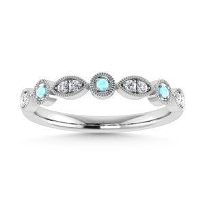 Diamond 1/8 Ct.Tw. And Aquamarine Ring in 10K White Gold