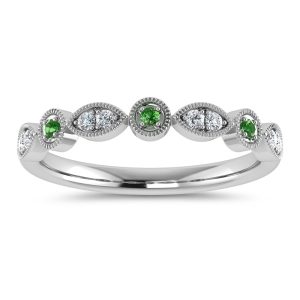 Diamond 1/10 Ct.Tw. Diamond and Peridot Stackable Band in 10K White Gold