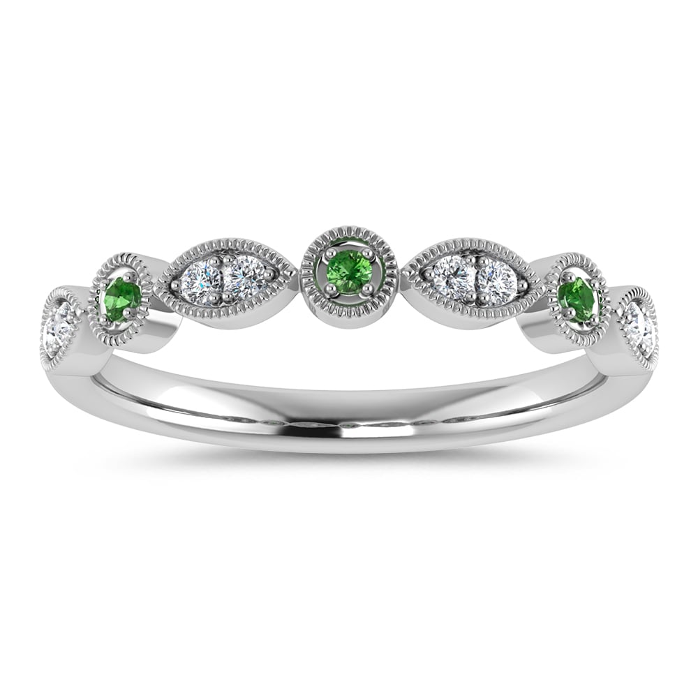 Diamond 1/10 Ct.Tw. Diamond and Peridot Stackable Band in 10K White Gold