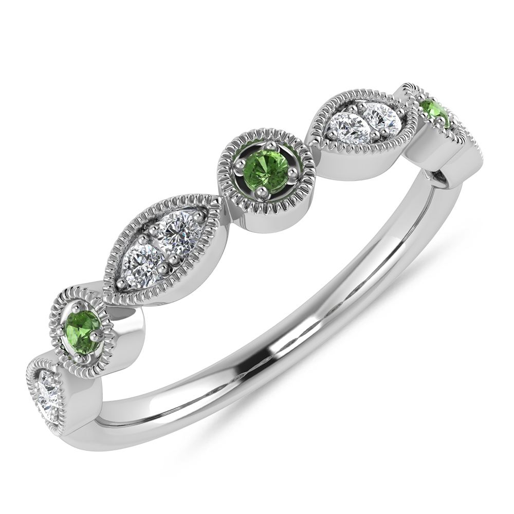 Diamond 1/10 Ct.Tw. Diamond and Peridot Stackable Band in 10K White Gold