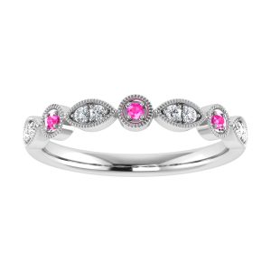 Diamond 1/8 Ct.Tw. And Pink Sapphire Ring in 10K White Gold