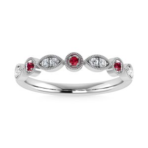 Diamond 1/8 Ct.Tw. And Ruby Ring in 10K White Gold