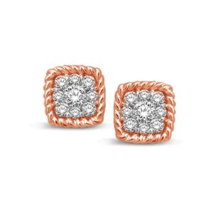 14K Rose Gold 1/5 Ct.tw Diamond Square Flower Stud Earrings