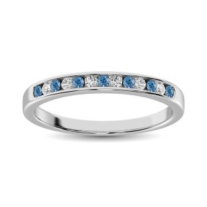 White and Blue Diamond 1/6 Ct.Tw. Ladies Band in 14K White Gold