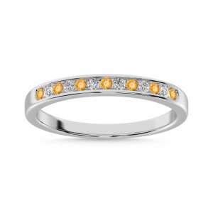 Citrine and Alternate Diamond 1/5 Ct.Tw. Ladies Machine Band in 14K White Gold