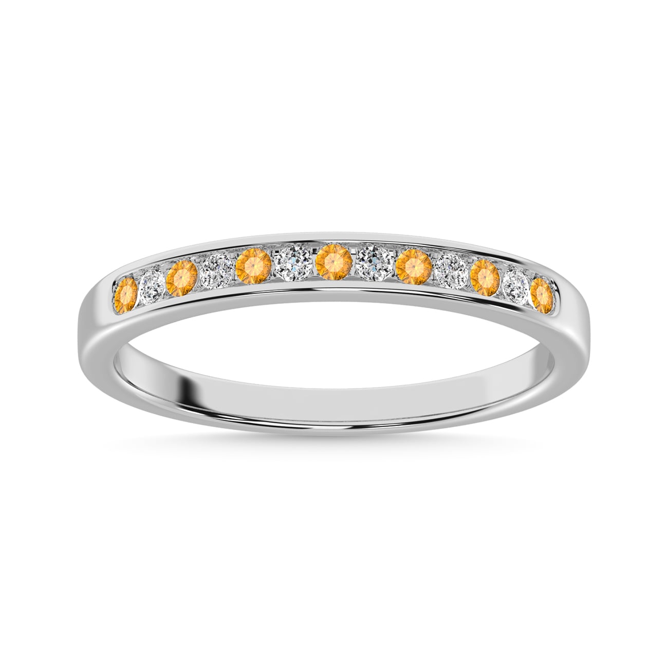 Citrine and Alternate Diamond 1/5 Ct.Tw. Ladies Machine Band in 14K White Gold