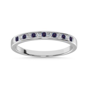 Synthetic Alexandrite and Alternate Diamond 1/5 Ct.Tw. Ladies Machine Band in 14K White Gold