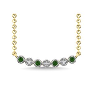 10K Yellow Gold 1/10 Ct.tw Diamond & Round Tsavorite Necklace