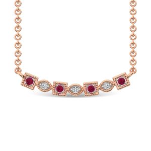 Diamond 1/8 Ct.Tw. And Ruby Fashion Necklace in 10K Rose Gold