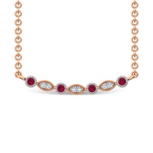 Diamond 1/8 Ct.Tw. And Ruby Fashion Necklace in 10K Rose Gold