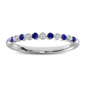 14K White Gold Alternate Diamond 1/4 Ct.tw and Blue Sapphire Ring