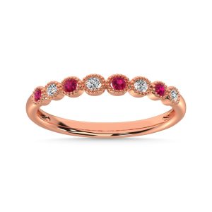 Diamond 1/6 Ct.Tw. And Alternate Ruby Stack Band in 10K Rose Gold ( 4 Diamond and 4 Ruby )