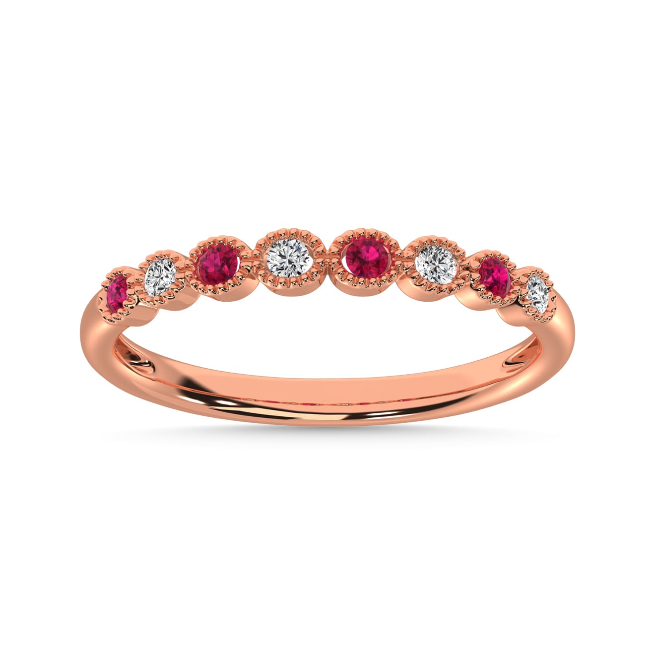 Diamond 1/6 Ct.Tw. And Alternate Ruby Stack Band in 10K Rose Gold ( 4 Diamond and 4 Ruby )
