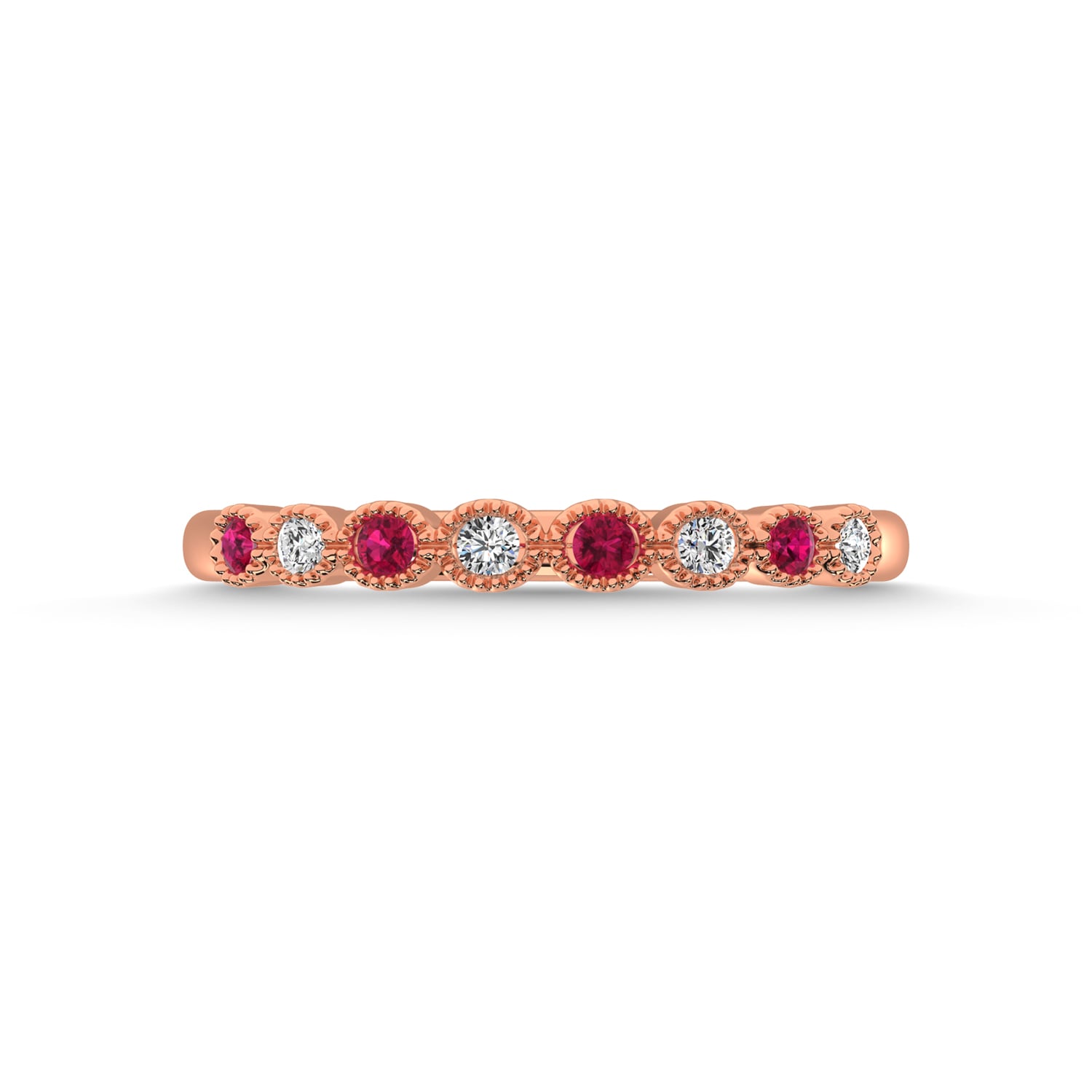 Diamond 1/6 Ct.Tw. And Alternate Ruby Stack Band in 10K Rose Gold ( 4 Diamond and 4 Ruby )