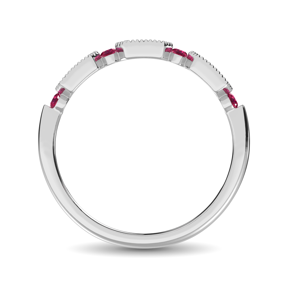Diamond 1/5 Ct.Tw. And Ruby Stack Band in 14K White Gold ( 9 Diamond and 4 Ruby )