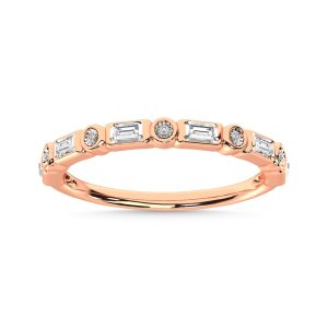 Diamond 1/8 Ct.Tw. Round and Baguette Stack Band in 14K Rose Gold