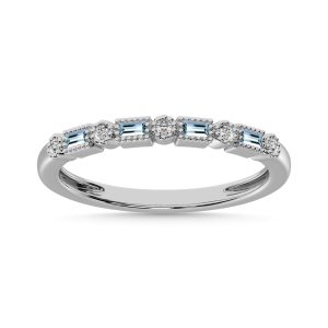 Aquamarine and Alternate Diamond 1/4 Ct.Tw. Stack Band in 10K White Gold