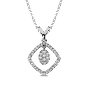 10K White Gold 1/4 Ct.Tw. Diamond Square Shape Pendant with Dangler
