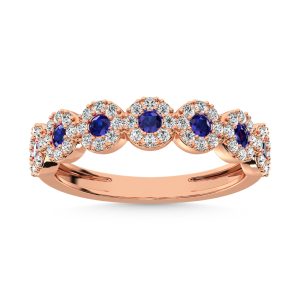 Diamond 5/8 Ct.Tw. Diamond and Blue Sapphire Stackable Band in 14K Rose Gold