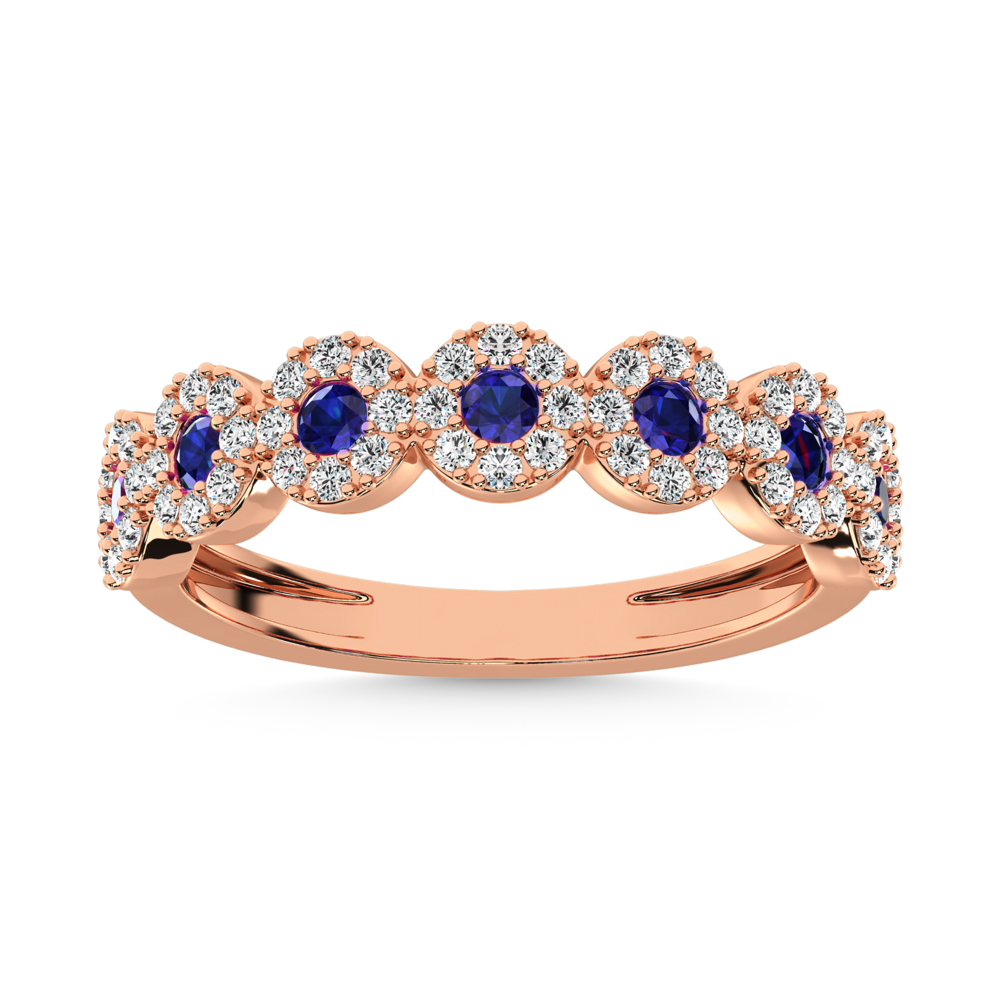 Diamond 5/8 Ct.Tw. Diamond and Blue Sapphire Stackable Band in 14K Rose Gold