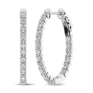 14K White Gold Diamond 1 7/8 Ct.Tw. In and Out Hoop Earrings