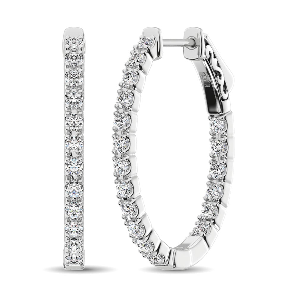 14K White Gold Diamond 1 7/8 Ct.Tw. In and Out Hoop Earrings