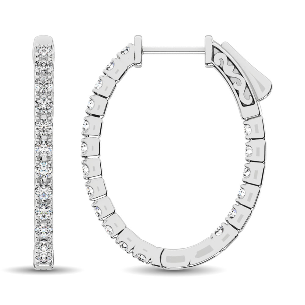 14K White Gold Diamond 1 7/8 Ct.Tw. In and Out Hoop Earrings
